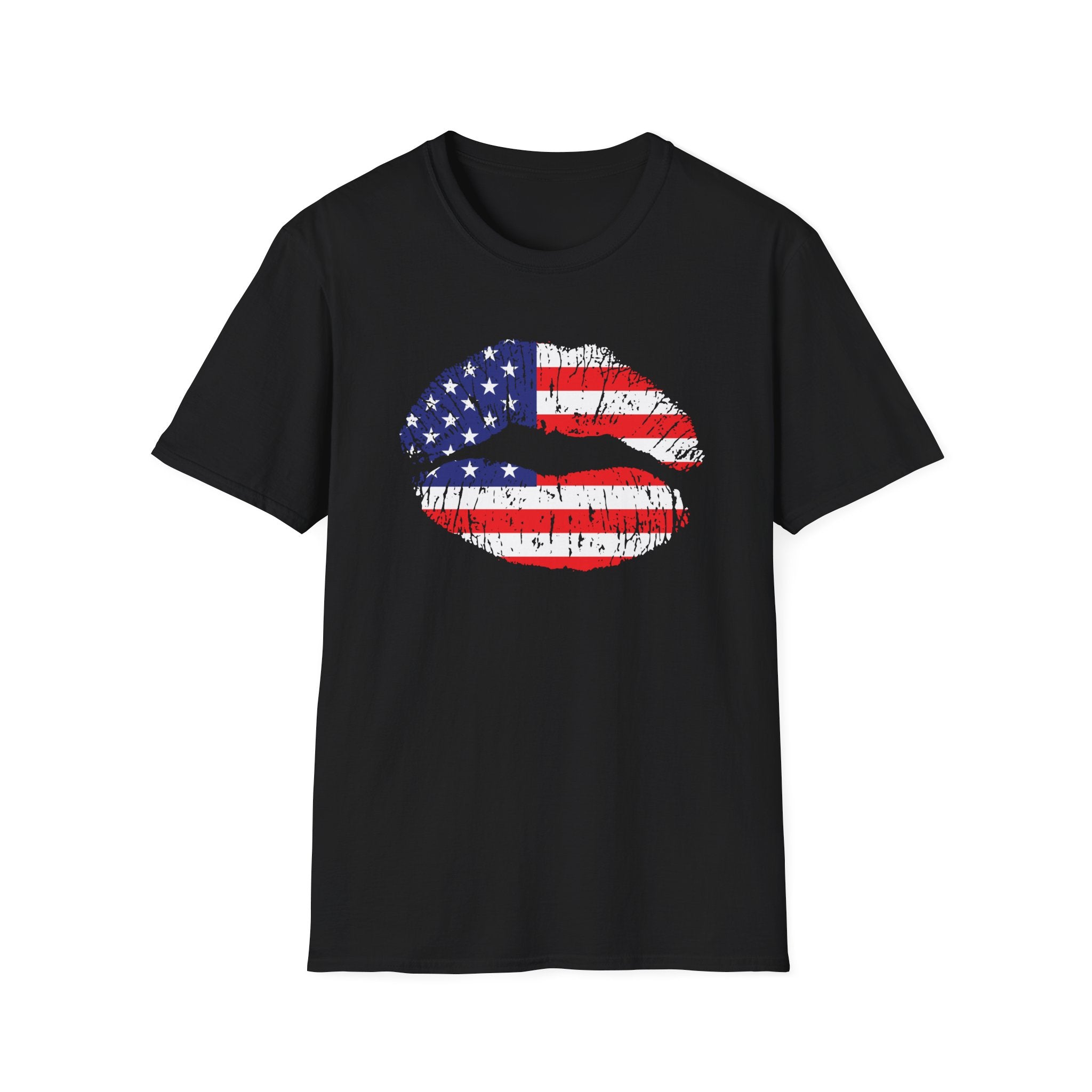 American Flag Lips Shirt Distressed Patriotic Graphic Tee for Women