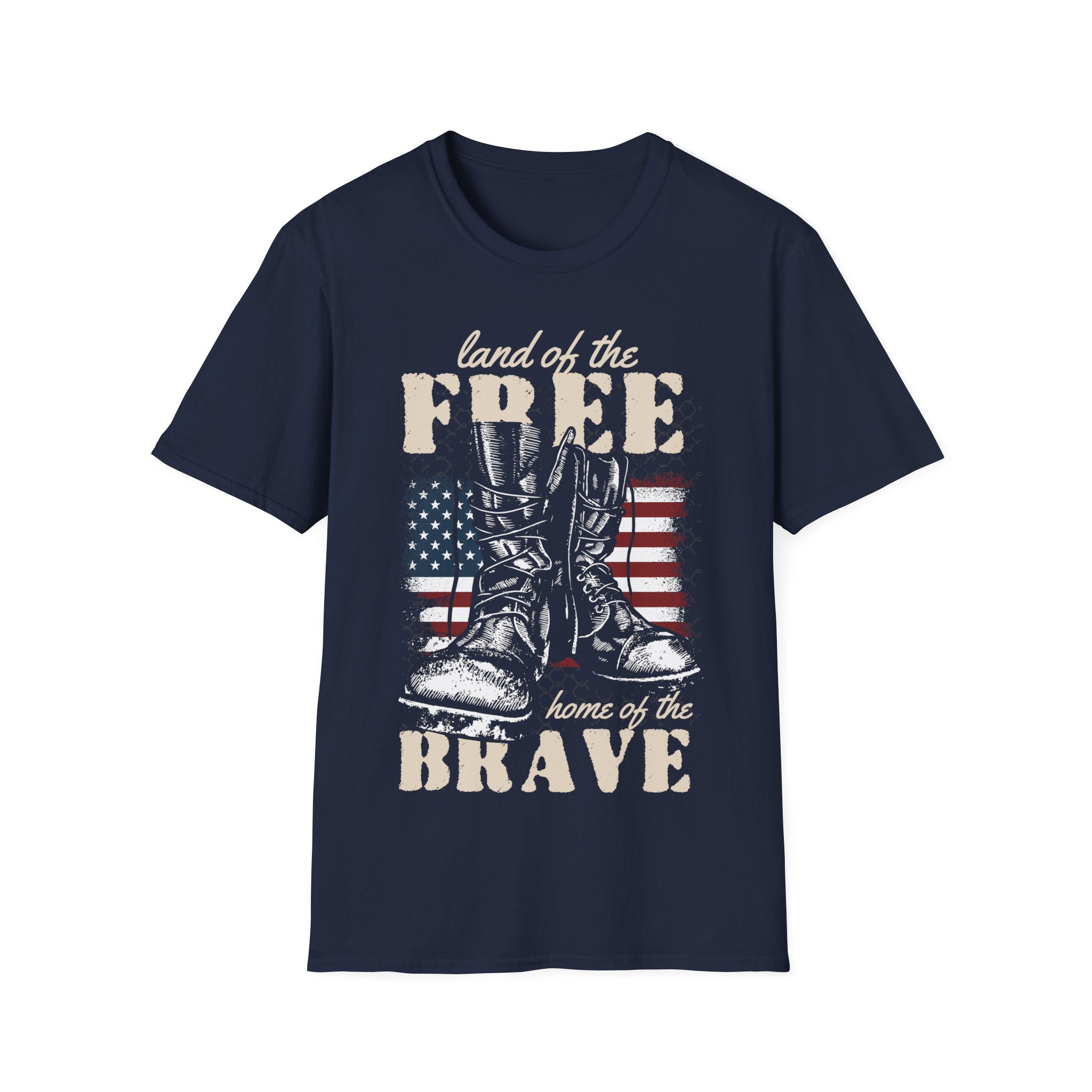Land of the Free Home of the Brave Military Boots American Flag Shirt