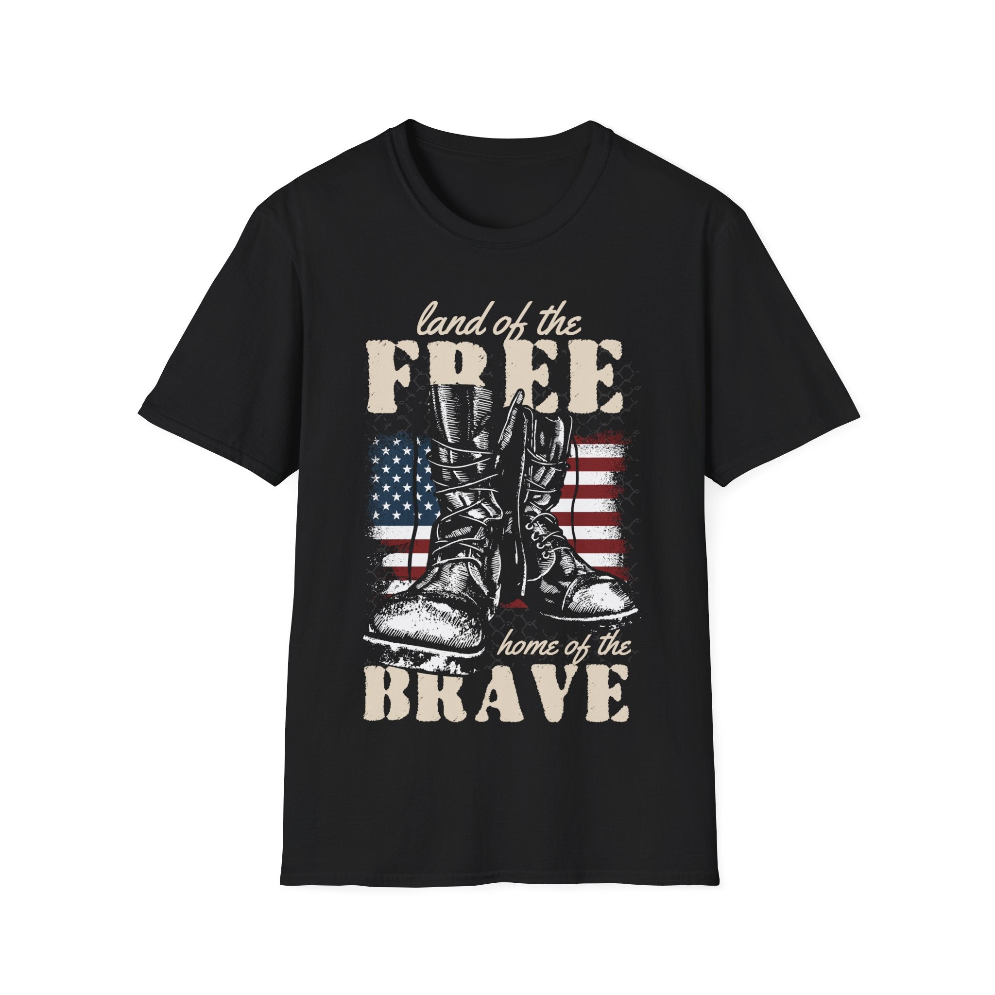 Land of the Free Home of the Brave Military Boots American Flag Shirt