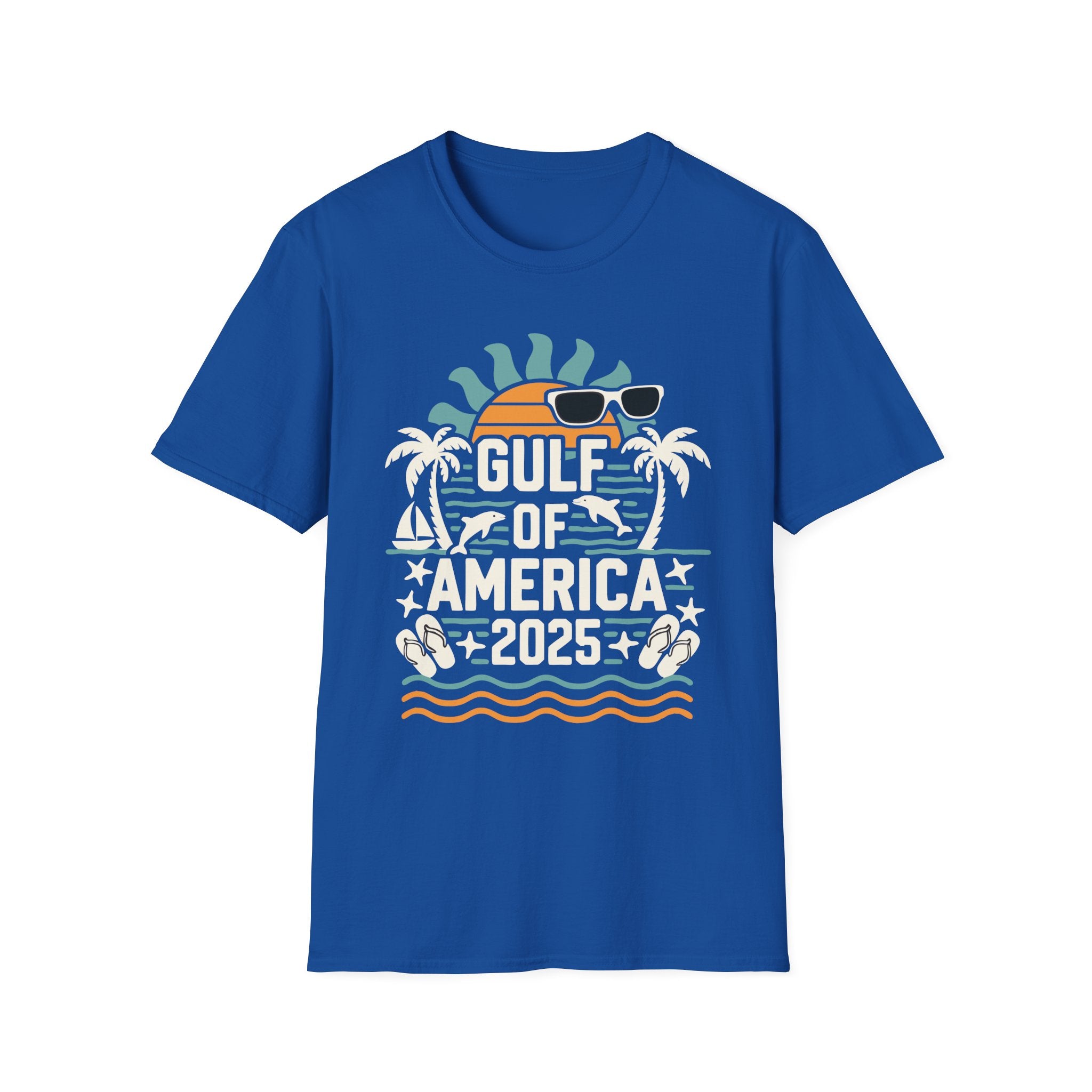 Royal Blue Beach-themed 2025 Gulf of America patriotic tee