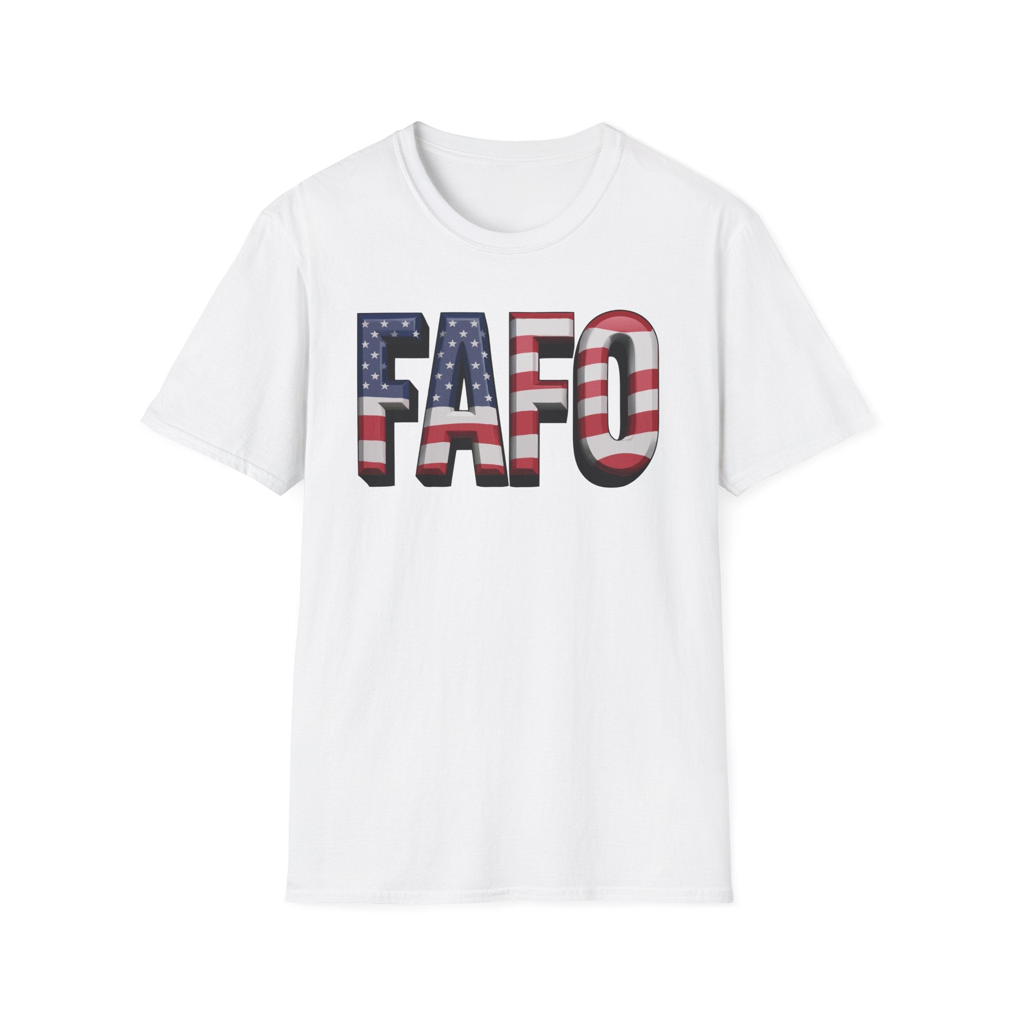 White USA flag FAFO shirt in 3D bold font